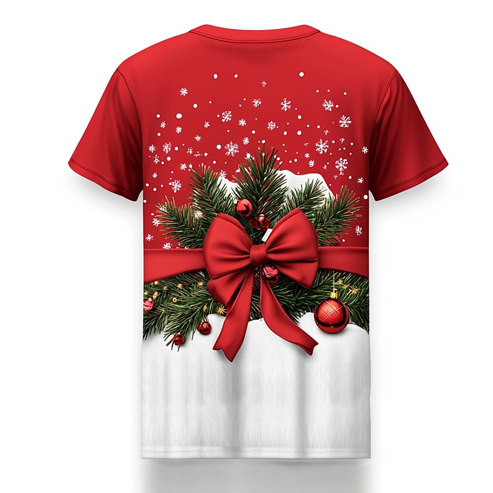 Christmas Men's Christmas Costume 3D T-shirts Tree Snowflake Fashion Casual 3D Print Tee Party Street Black / Red Black White Short Sleeve Crew Neck Summer Spring Clothing Apparel S M L XL XXL XXXL