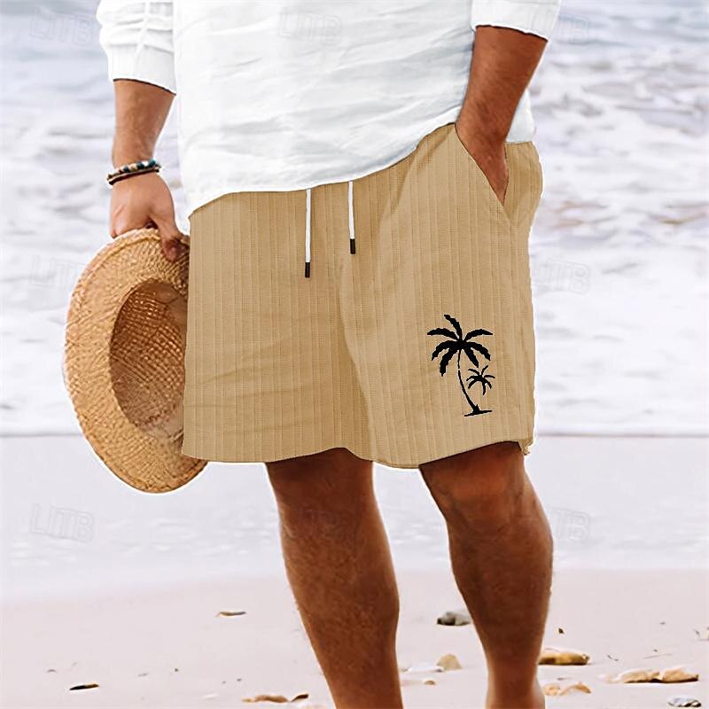Men's Summer Shorts Beach Shorts Casual Shorts Pocket Drawstring Elastic Waist Coconut Tree Comfort Breathable Short Holiday Vacation Beach Hawaiian Boho White Sky Blue