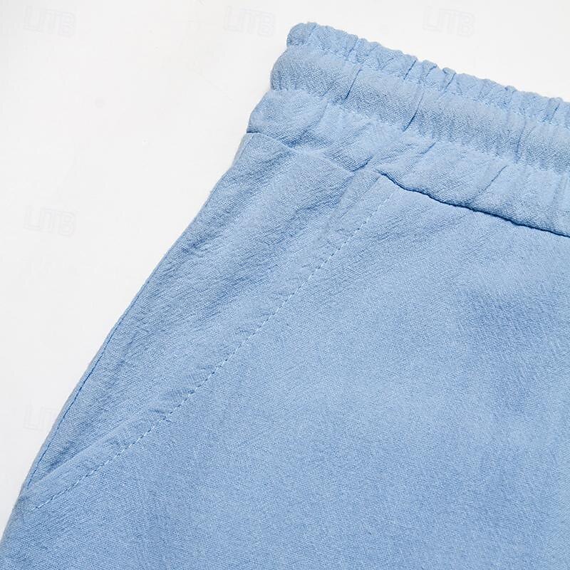 Men's Shorts Linen Shorts Summer Shorts Beach Shorts Drawstring Elastic Waist Multi Pocket Plain Knee Length Outdoor Beach Hawaiian Casual ArmyGreen White Inelastic