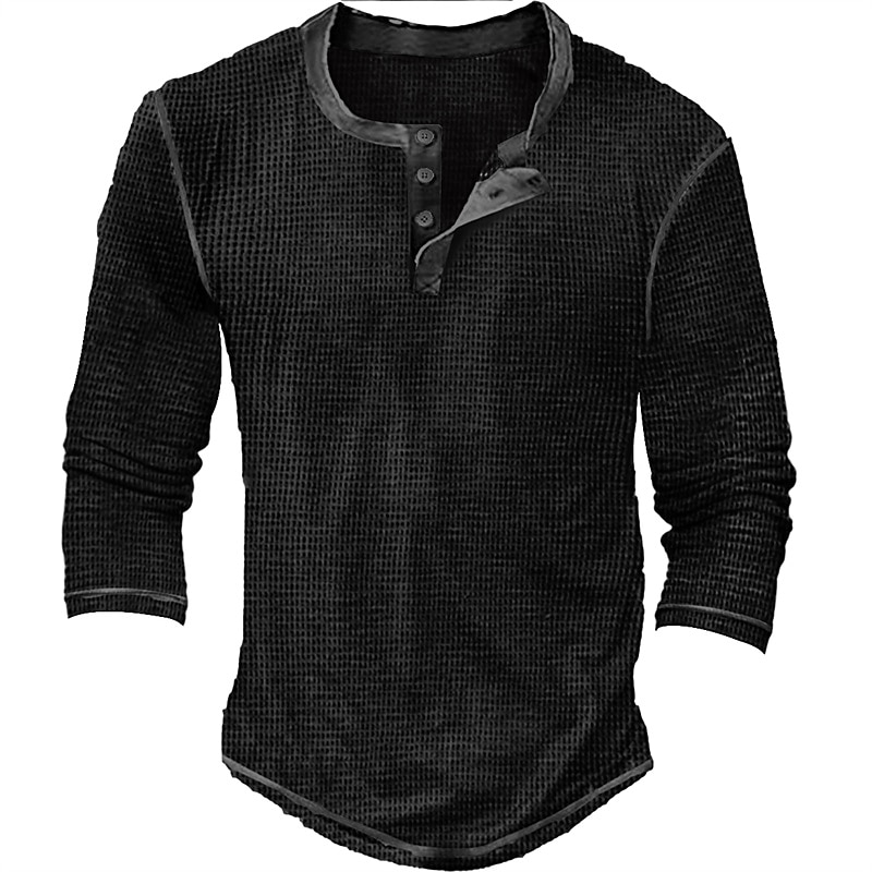 Men's T shirt Tee Henley Shirt Waffle Knit Tee Tee Top Long Sleeve Shirt Color Block Henley Street Vacation Long Sleeve Patchwork Clothing Apparel Fashion Designer Basic
