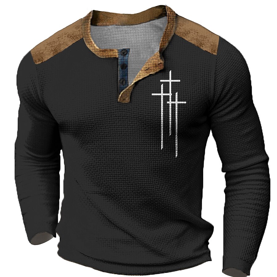 Graphic Color Block Faith Fashion Designer Casual Men's 3D Print Henley Shirt Waffle T-Shirt Sports Outdoor Holiday Festival T-shirt