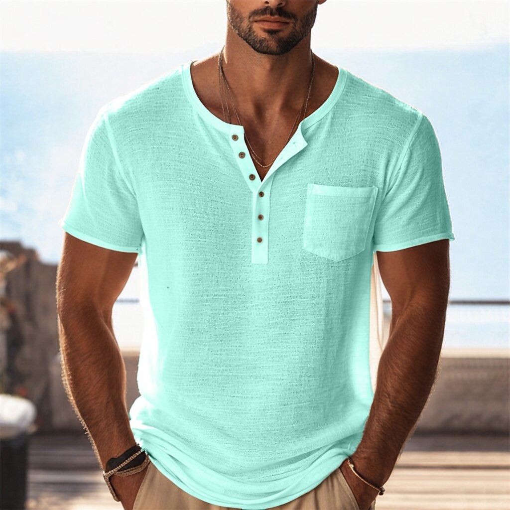 Men's HenleyT Shirt Knit Tee Tee Top Short Sleeve Henley Summer Solid Color Textured Fashion Lightweight Basic Mesh Knitted Casual Vacation Street Black Purple Green Top Tee for Men