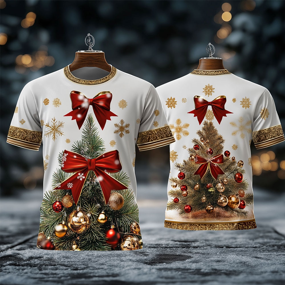 Christmas Men's Christmas Costume 3D T-shirts Tree Snowflake Fashion Casual 3D Print Tee Party Street Black / Red Black White Short Sleeve Crew Neck Summer Spring Clothing Apparel S M L XL XXL XXXL