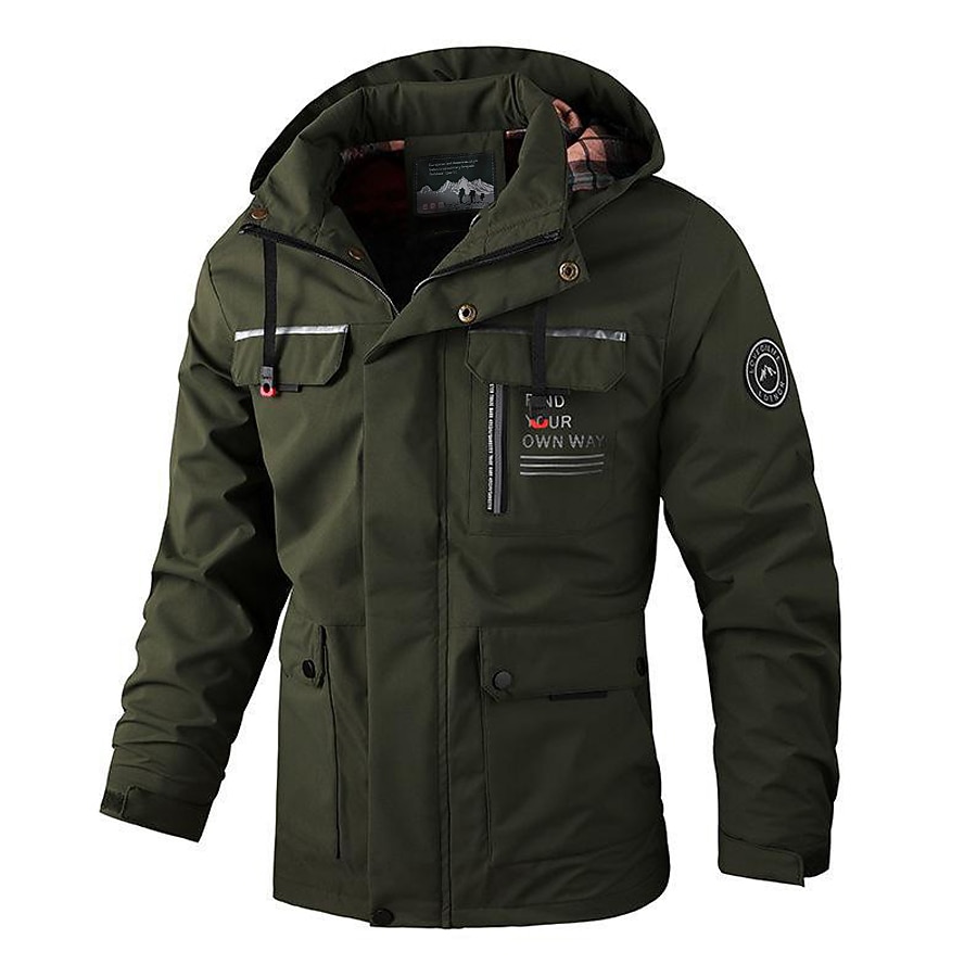 Men's Winter Coat Winter Jacket Sport Coat Waterproof Outdoor Jacket Camping & Hiking  Windbreaker Zipper Pocket Fall Winter Solid Color Fashion Streetwear Hooded Regular Wine Black White Army Green