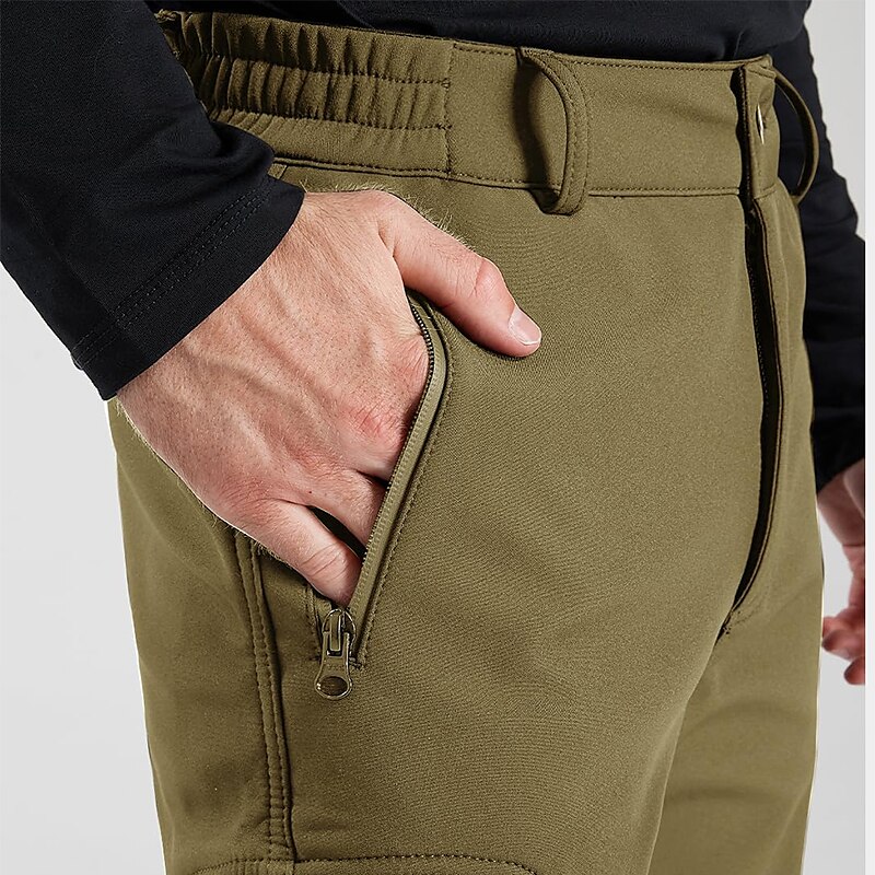 Men's Fleece Softshell Hiking Button Straight Leg Fleece Lined Plain Windproof Comfort Casual Daily Holiday Sports Fashion Cargo Pants