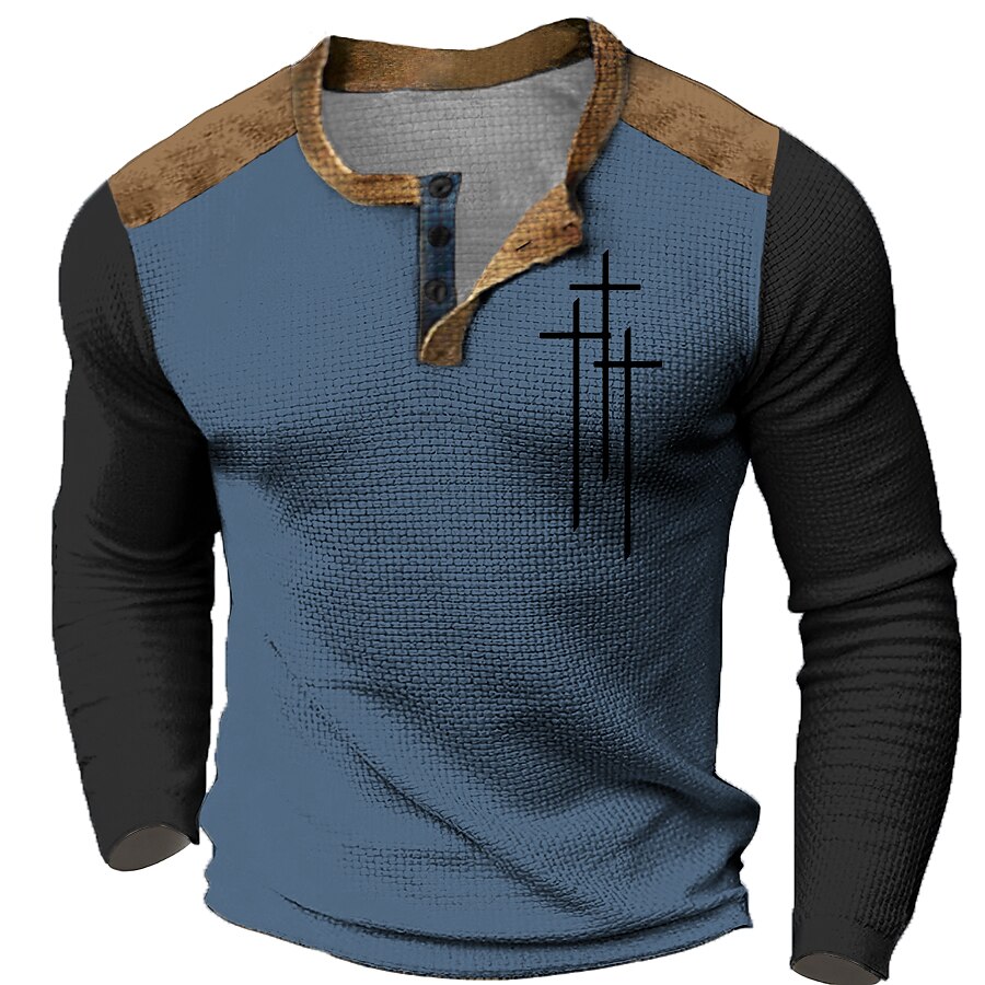 Graphic Color Block Faith Fashion Designer Casual Men's 3D Print Henley Shirt Waffle T-Shirt Sports Outdoor Holiday Festival T-shirt