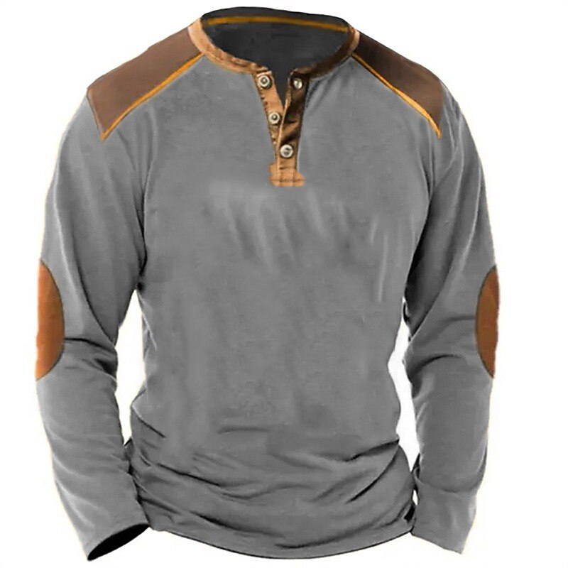 Men's Henley Shirt Tee Top Color Block Henley Street Vacation Long Sleeve Clothing Apparel Fashion Designer Basic