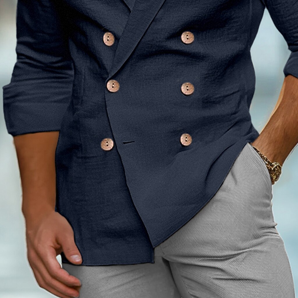 Men's Shirt Linen Shirt Summer Shirt Beach Shirt Coat Solid Color Formal Party Evening Wear White Navy Blue Khaki Long Sleeve Shawl Collar Spring &  Fall Cross-Seasons Clothing Apparel Buttons