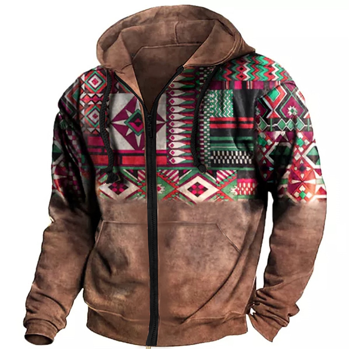 Men's Full Zip Hoodie Jacket Blue Purple Brown Dark Gray Coffee Hooded Color Block Graphic Prints Zipper Print Sports & Outdoor Daily Sports 3D Print Streetwear Designer Ethnic Spring &  Fall