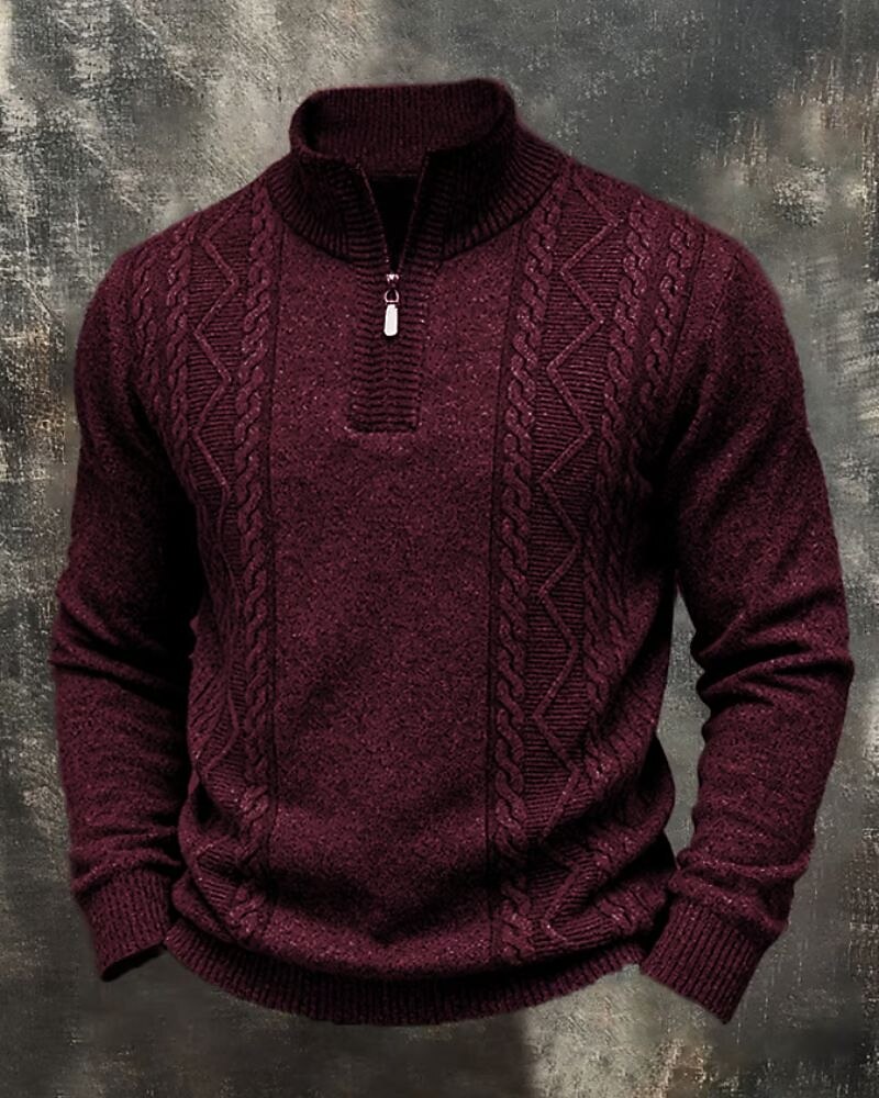 Men's Sweater Quarter Zip Sweaters Knit Sweater Knitted Pullover Ribbed Knit Regular Tops Knitted Plain Quarter Zip Fashion Streetwear Casual Daily Wear Clothing Apparel Fall Winter Burgundy Blue S M