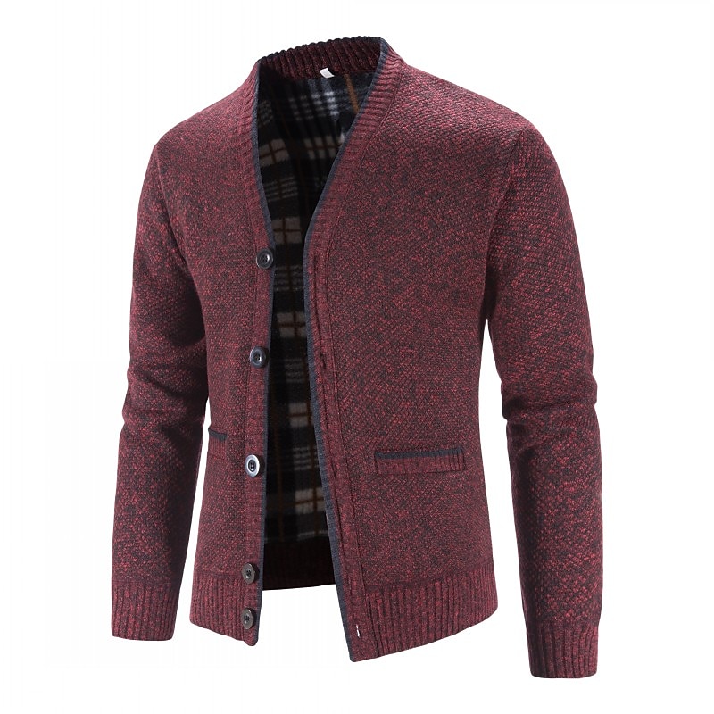 Men's Sweater Cardigan Fleece Sweater Knit Knitted Solid Color V Neck Stylish Daily Clothing Apparel Winter Red Blue S M L