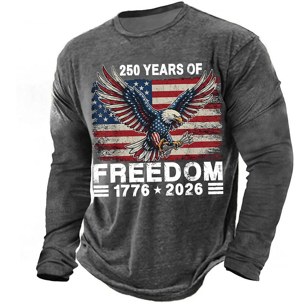 America's 250th Anniversary Men's American US Flag Eagle T Shirt Long Sleeve T shirt 3D Print Crew Neck Shirt Daily Casual Daily Travel Party Blue Black Army Green Summer Spring Fall Clothing Apparel