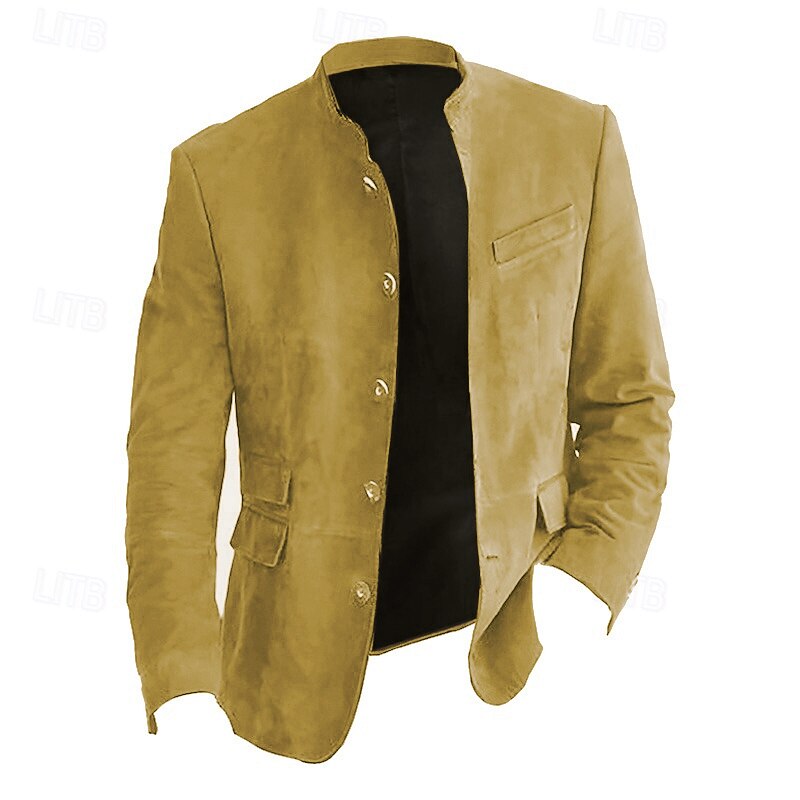 Men's Lightweight Jacket Casual Jacket Faux Suede Jacket Going out Soft Buckle Spring &  Fall Casual Stand Collar Regular Light Khaki Black Navy Blue Khaki Army Green Jacket