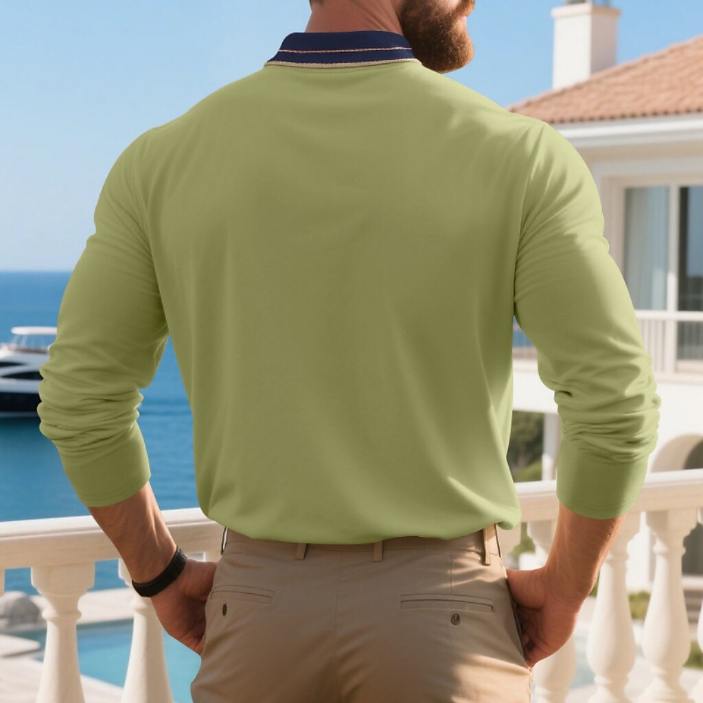 Men's Polo Shirts Golf Shirt Casual Street Lapel Long Sleeve Basic Modern Color Block Buttons Summer Spring Regular Fit Black White Light Green Dark Green Brown Khaki Polo Shirts