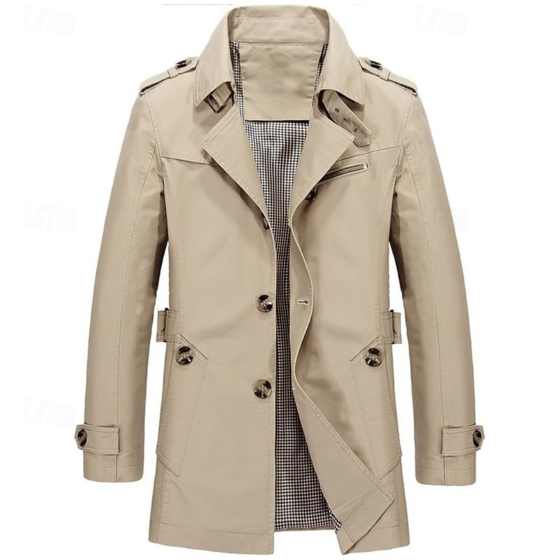 Men's Transition Jacket Trench Coat Going out All Seasons Windbreaker Outerwear Clothing Apparel Solid Colored Button-Down Turndown Single Breasted
