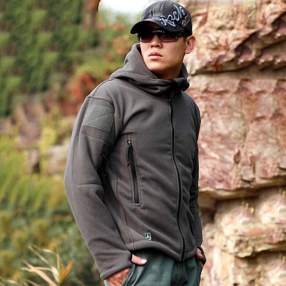 Men's Warm Military Tactical Jacket Sport Fleece Hooded Jacket Winter Adventure Jacket Coats Outdoor Windproof Multi Pockets Lightweight Full Zip Jacket Trench Coat Top Camping Hunting Fishing