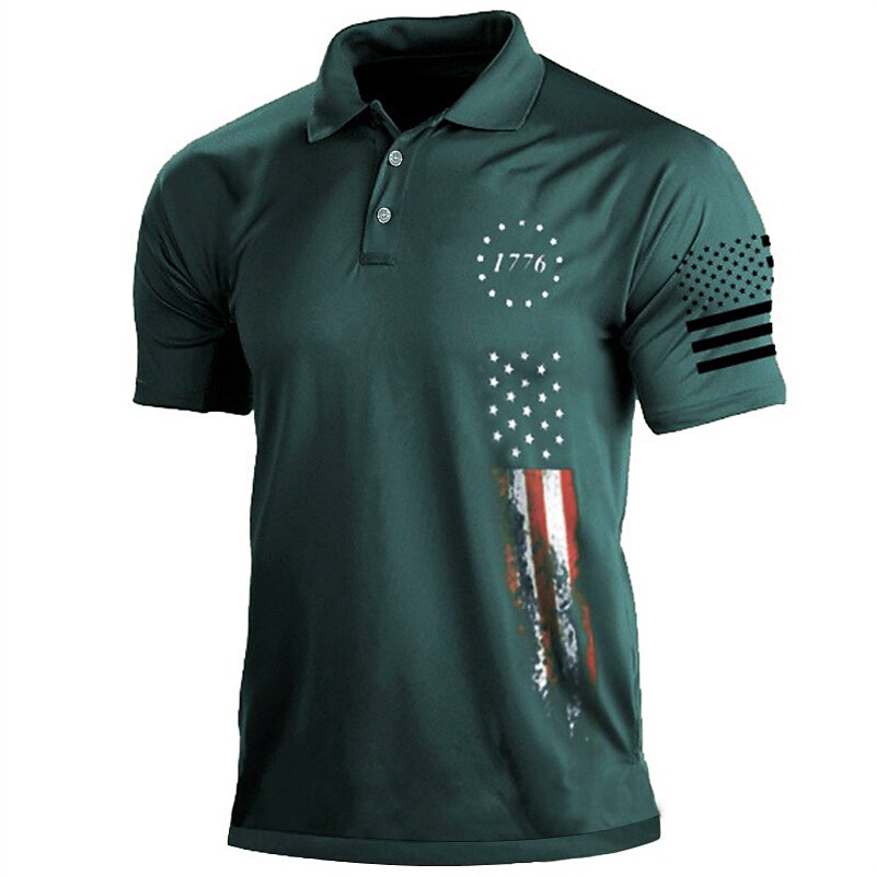 Men's Polo Shirt Golf Shirt Star Turndown White & Blue Black White+Black White Army Green 3D Print Street Daily Short Sleeve 3D Button-Down Clothing Apparel Fashion Casual Comfortable