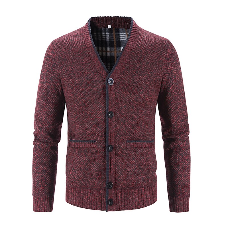 Men's Sweater Cardigan Fleece Sweater Knit Knitted Solid Color V Neck Stylish Daily Clothing Apparel Winter Red Blue S M L