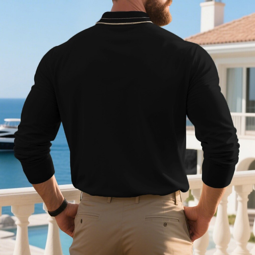 Men's Polo Shirts Golf Shirt Casual Street Lapel Long Sleeve Basic Modern Color Block Buttons Summer Spring Regular Fit Black White Light Green Dark Green Brown Khaki Polo Shirts