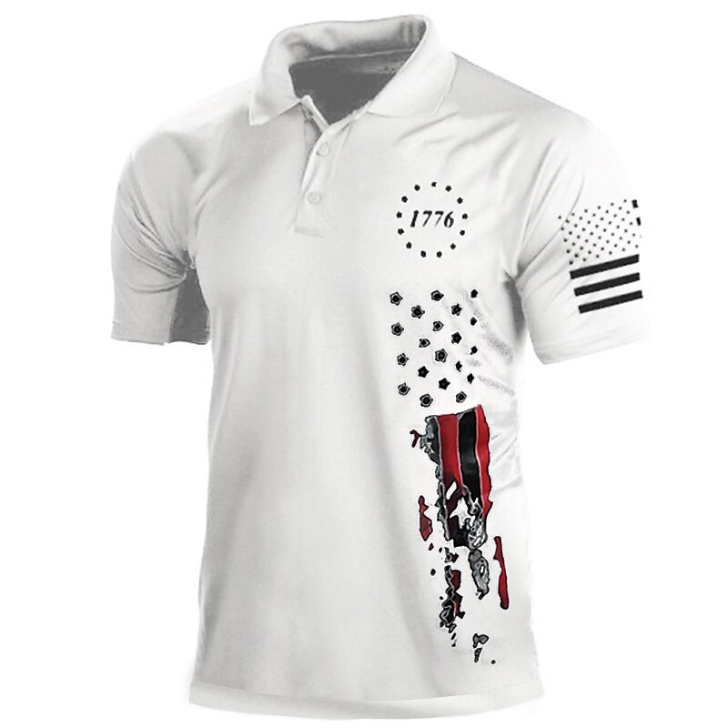 Men's Polo Shirt Golf Shirt Star Turndown White & Blue Black White+Black White Army Green 3D Print Street Daily Short Sleeve 3D Button-Down Clothing Apparel Fashion Casual Comfortable