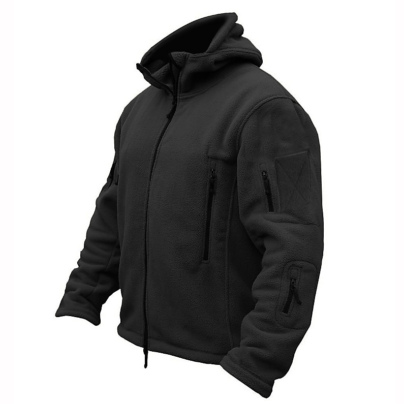 Men's Warm Military Tactical Jacket Sport Fleece Hooded Jacket Winter Adventure Jacket Coats Outdoor Windproof Multi Pockets Lightweight Full Zip Jacket Trench Coat Top Camping Hunting Fishing