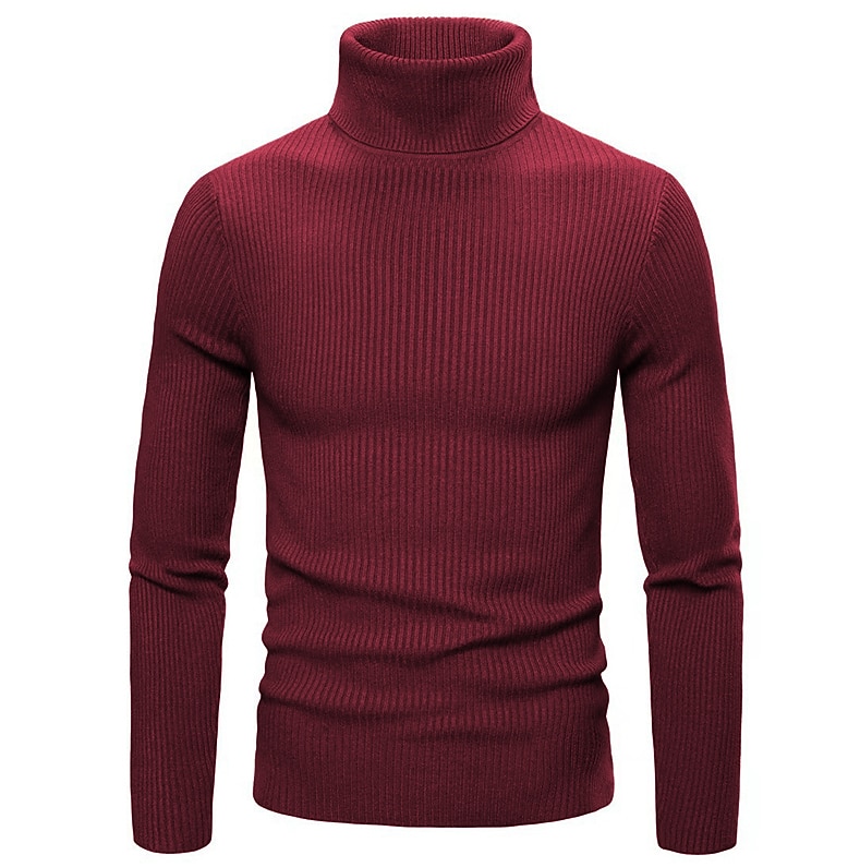 Men's Turtleneck Sweater Pullover Sweater Jumper Cropped Sweater Ribbed Knit Regular Tops Knit Plain Turtleneck Modern Contemporary Work Daily Wear Clothing Apparel Winter Wine Black S M L