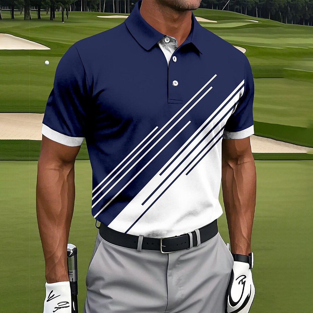 Men's Golf Line Polo Sports Polo Shirts Short Sleeve Polo Shirts Collared Shirts Casual Athleisure Buttons Summer Black Pink Blue