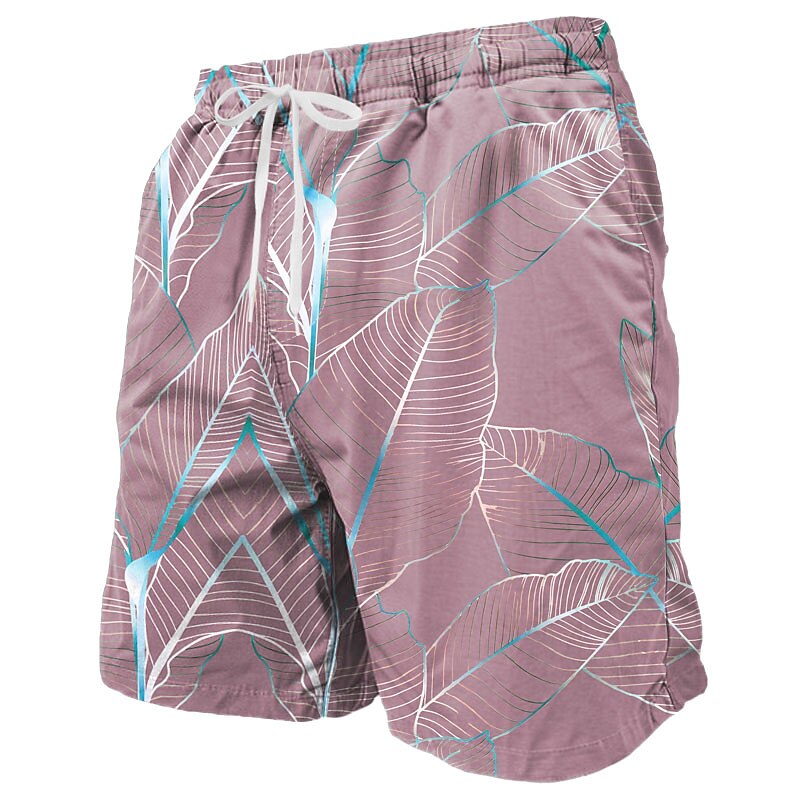 Men's Palm Leaf Tropical Plants Swimming Trunks Board Shorts Summer Shorts Mid Waist Tropical Streetwear Hawaiian Vacation Drawstring Mesh Lining Elastic Waist Designer Clothing Apparel