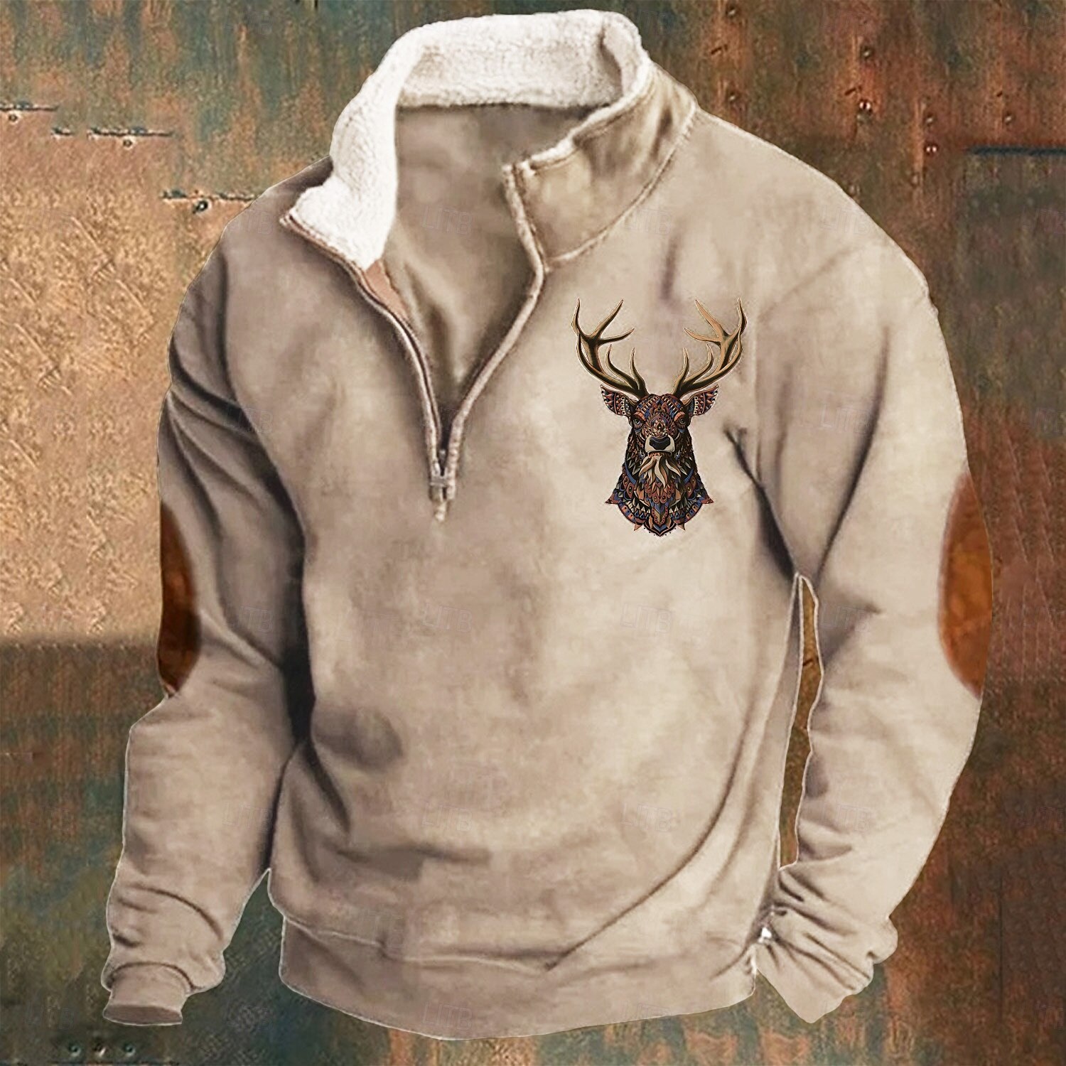 Men's Sweatshirt Quarter Zip Sweatshirt Black Navy Blue Brown Gray Half Zip Reindeer Print Christmas Daily Holiday Streetwear Casual Thin fleece Fall & Winter Clothing Apparel Hoodies Sweatshirts