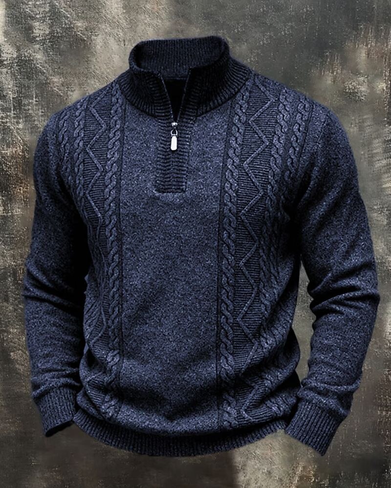 Men's Sweater Quarter Zip Sweaters Knit Sweater Knitted Pullover Ribbed Knit Regular Tops Knitted Plain Quarter Zip Fashion Streetwear Casual Daily Wear Clothing Apparel Fall Winter Burgundy Blue S M