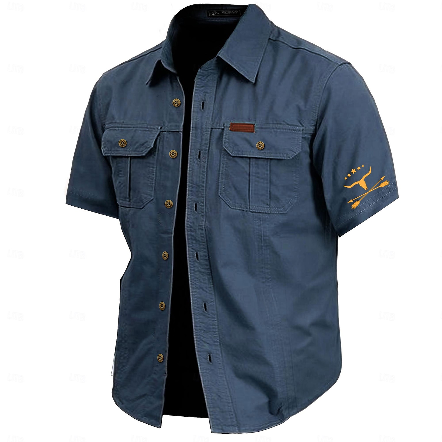 Men's Cow Print Work Shirt Western Shirt Cargo Shirt Short Sleeve Casual Tactical Sports & Outdoor Going out Summer Spring Turndown Print Army Green Khaki Dark Blue Beige