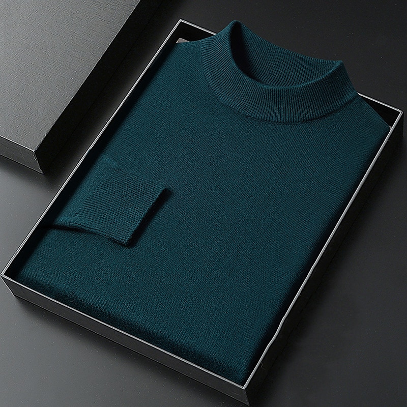 Men's Turtleneck Sweater Pullover Sweater Jumper Ribbed Knit Regular Knitted Plain Mock Neck Keep Warm Modern Contemporary Daily Wear Going out Clothing Apparel Fall Winter Black White S M L