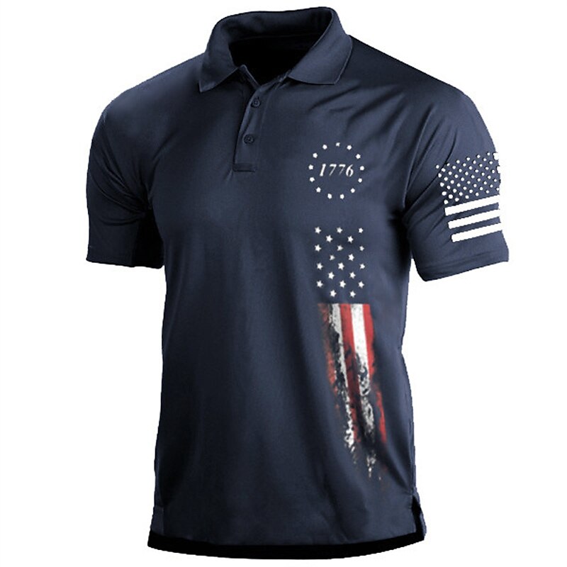 Men's Polo Shirt Golf Shirt Star Turndown White & Blue Black White+Black White Army Green 3D Print Street Daily Short Sleeve 3D Button-Down Clothing Apparel Fashion Casual Comfortable