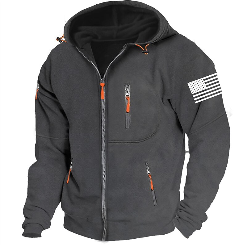 Mens Independence Day American Flag Graphic Tactical Military National Fashion Daily Casual Outerwear Zip Vacation Going Streetwear Fleece Hoodie