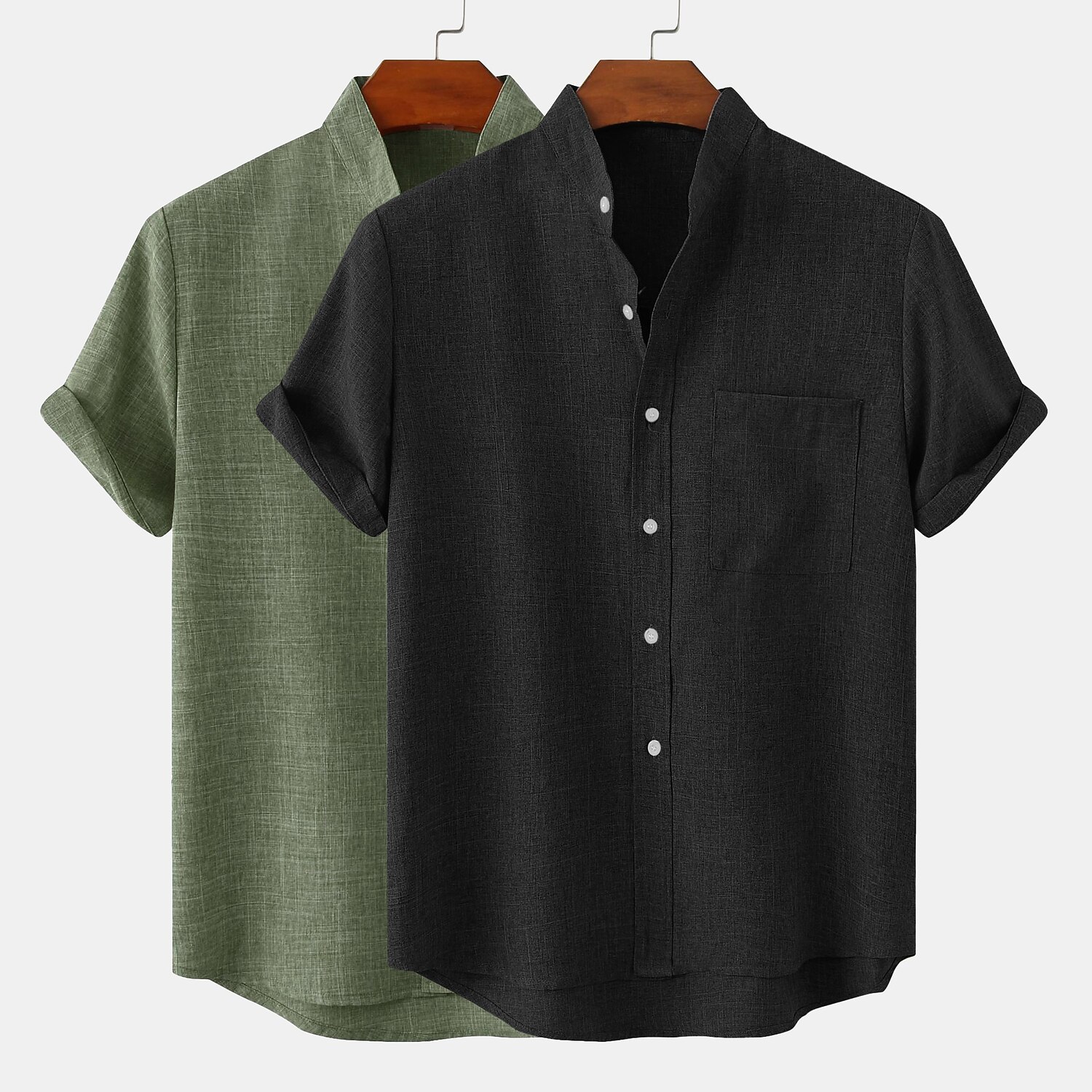 Men's Linen Shirt Summer Shirt Beach Wear Casual Shirt Band Collar Shirt Plain Vacation Casual White+Yellow Pink+Yellow White+Green Gray+Pink Short Sleeve Mandarin Collar Summer Spring & Summer