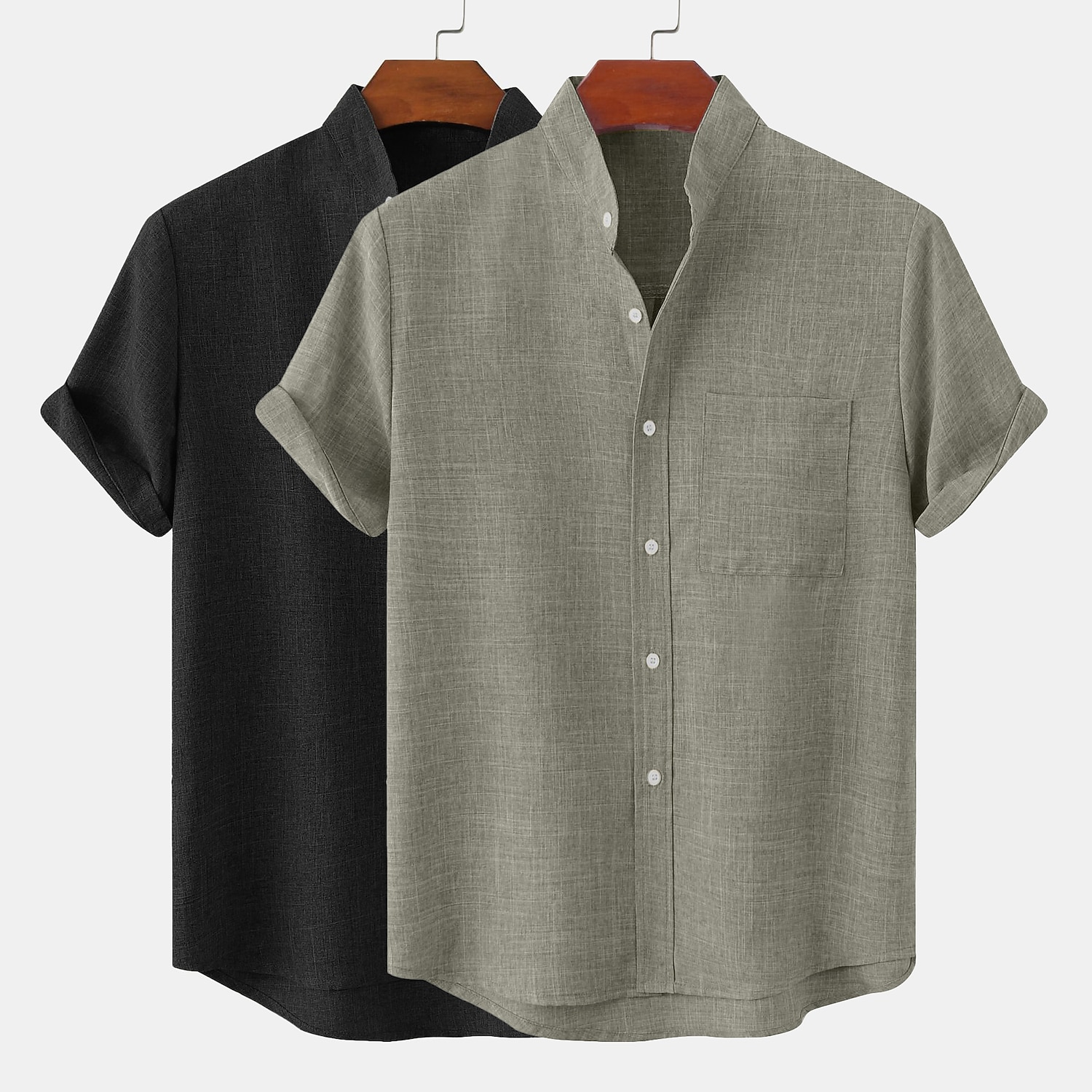 Men's Linen Shirt Summer Shirt Beach Wear Casual Shirt Band Collar Shirt Plain Vacation Casual White+Yellow Pink+Yellow White+Green Gray+Pink Short Sleeve Mandarin Collar Summer Spring & Summer