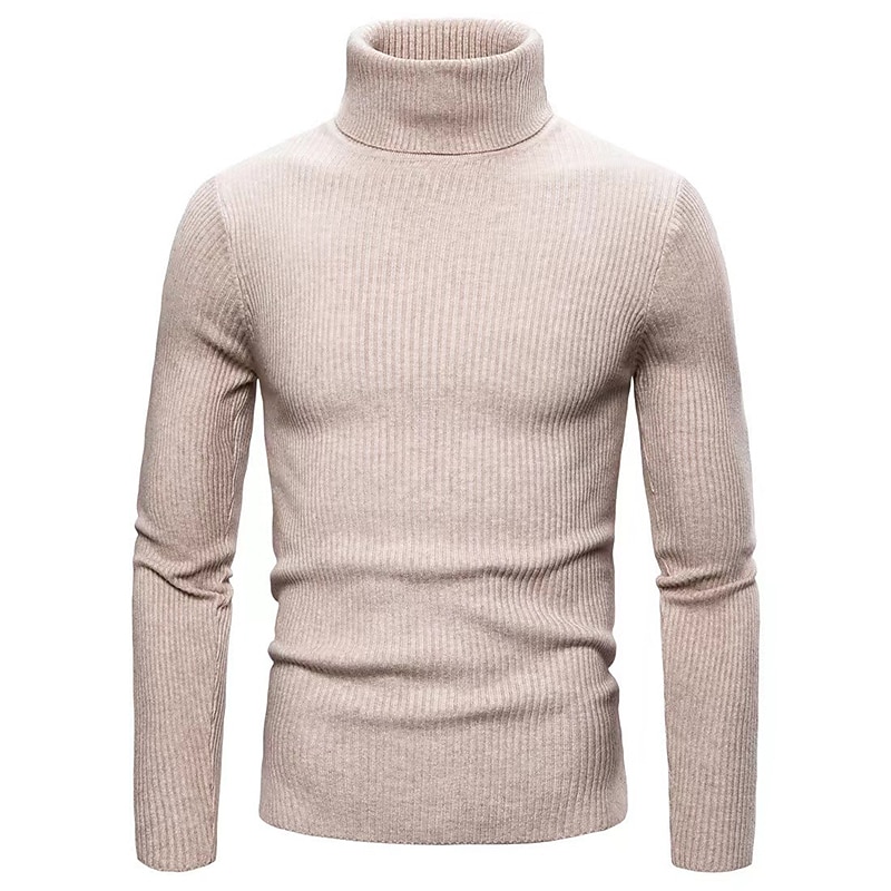 Men's Turtleneck Sweater Pullover Sweater Jumper Cropped Sweater Ribbed Knit Regular Tops Knit Plain Turtleneck Modern Contemporary Work Daily Wear Clothing Apparel Winter Wine Black S M L