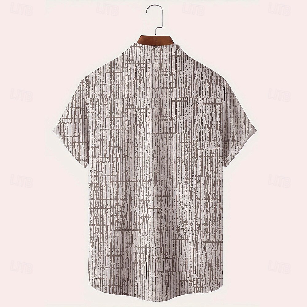 Men's Geometric Grid / Plaid Shirt Casual Shirt Button Up Shirt Short Sleeve Fashion Casual Vacation Holiday Streetwear Summer Turndown 3D Print Front One Pocket Linen Like Shirt Pink Blue Purple
