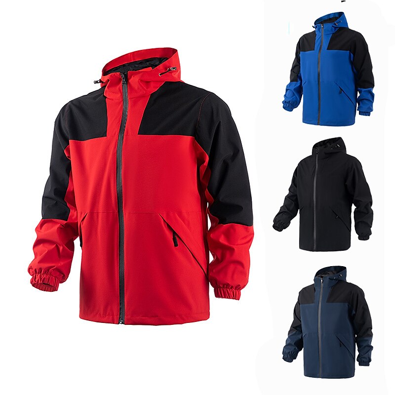 Men's Rain Jacket Waterproof Hiking Jacket Winter Outdoor Patchwork Windproof Breathable Quick Dry Jacket Single Slider Fishing Climbing Camping / Hiking / Caving Black Red Dark Navy Blue