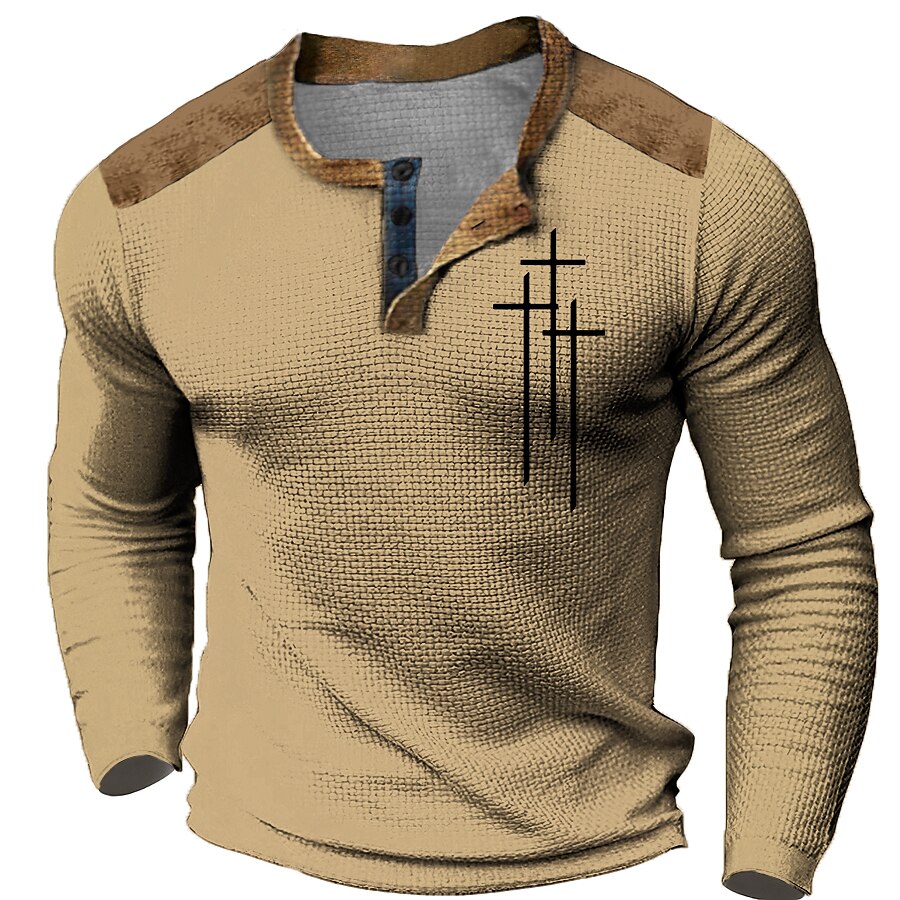 Graphic Color Block Faith Fashion Designer Casual Men's 3D Print Henley Shirt Waffle T-Shirt Sports Outdoor Holiday Festival T-shirt
