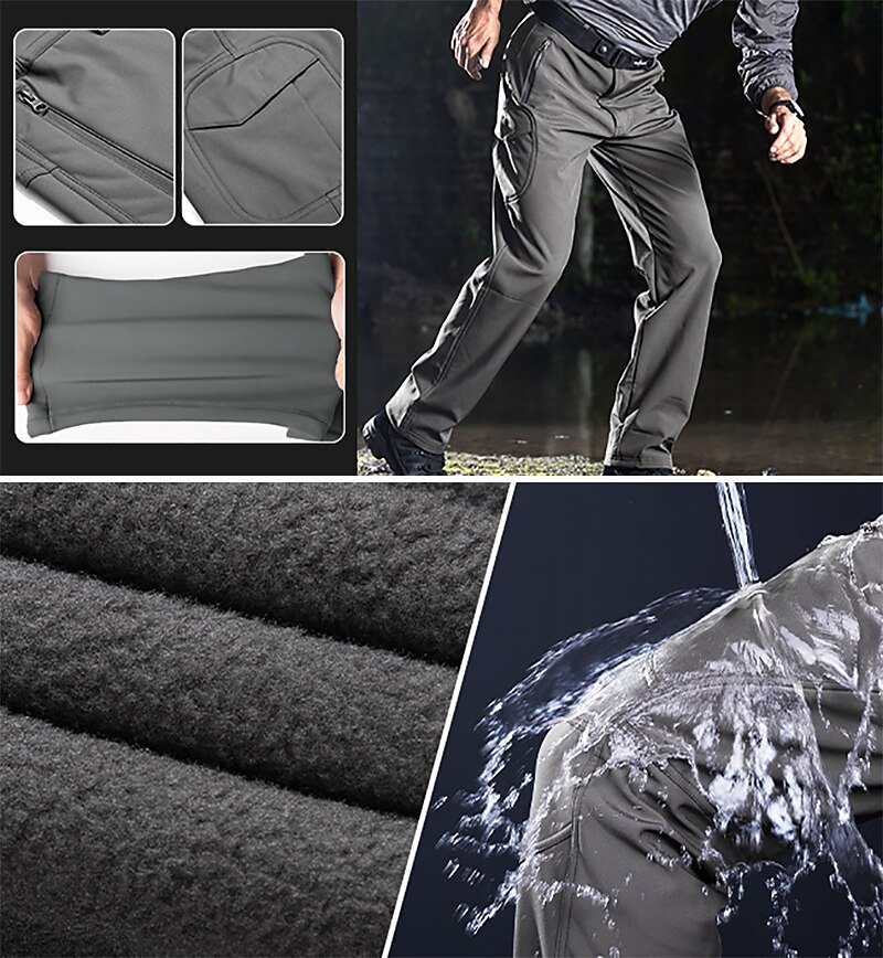 Men's Fleece Softshell Hiking Button Straight Leg Fleece Lined Plain Windproof Comfort Casual Daily Holiday Sports Fashion Cargo Pants