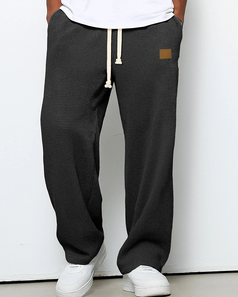 Men's Sweatpants Trousers Straight Leg Sweatpants Waffle Pants Drawstring Pocket Elastic Waist Plain Comfort Sports Outdoor Daily Fashion Casual Dark Brown Black Micro-elastic