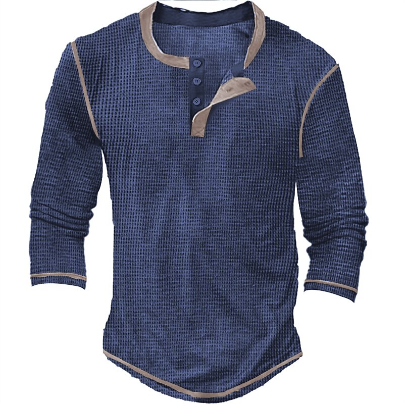 Men's Henley Waffle Knit Long Sleeve Color Block Street Vacation Patchwork Clothing Apparel Fashion Designer Basic T-shirt