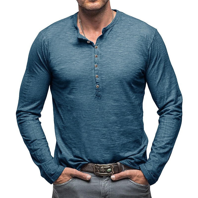 Men's Henley Long Sleeve Plain Street Vacation Long Sleeve Clothing Apparel Fashion Designer Basic T-shirt