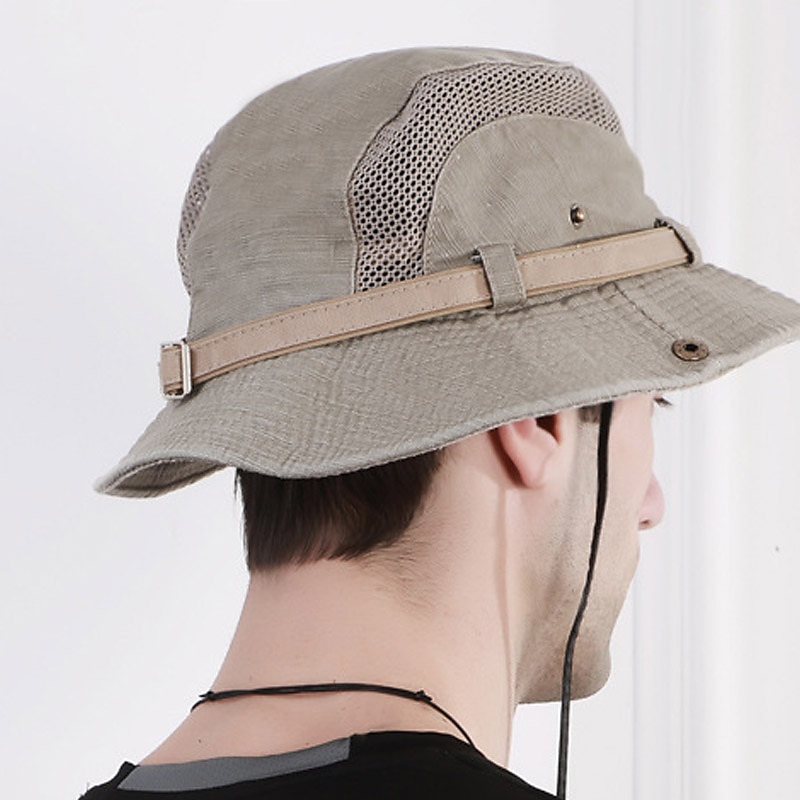 Men's Bucket Hat Sun Hat Fishing Hat Boonie hat Hiking Hat Black khaki Cotton Mesh Streetwear Stylish Casual Outdoor Daily Outdoor clothing Letter Embroidery UV Sun Protection Sunscreen Quick Dry