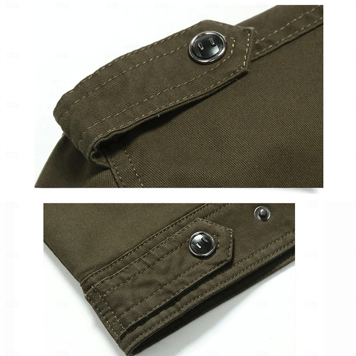 Men's Cotton Embroidered Military Jacket with Shoulder Straps Long Sleeve Standing Collar Multi-Pockets Trucker Jacket US Flag Print Tactical Outerwear