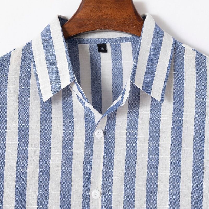 Men's Shirt Linen Shirt Summer Shirt Beach Shirt Cotton Linen Shirt Striped Shirts Striped Vacation Hawaiian Yellow Red Blue Green Long Sleeve Turndown Spring &  Fall Clothing Apparel Button-Down