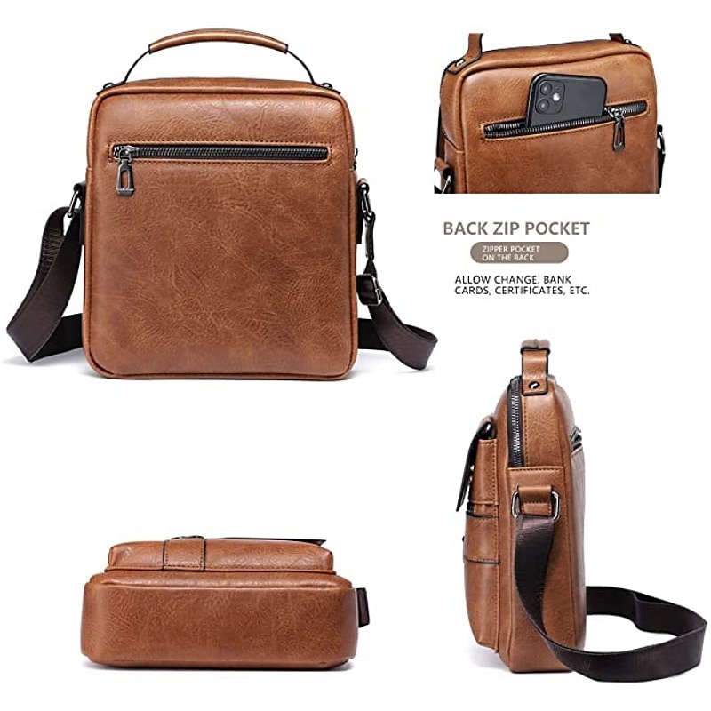WEIXIER Crossbody Bag Men's Shoulder Bag Vintage Leather Vertical Hand Business Men's Casual Leather Bag Satchel Bag For Men