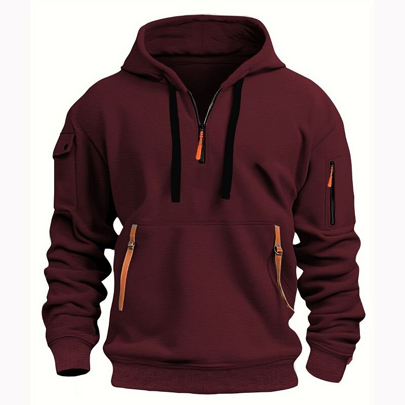 Men's Hoodie Quarter Zip Hoodie Black Wine Navy Blue Khaki Light Grey Hooded Plain Pocket Sports & Outdoor Daily Holiday Polyester Streetwear Basic Casual Spring &  Fall Clothing Apparel Hoodies