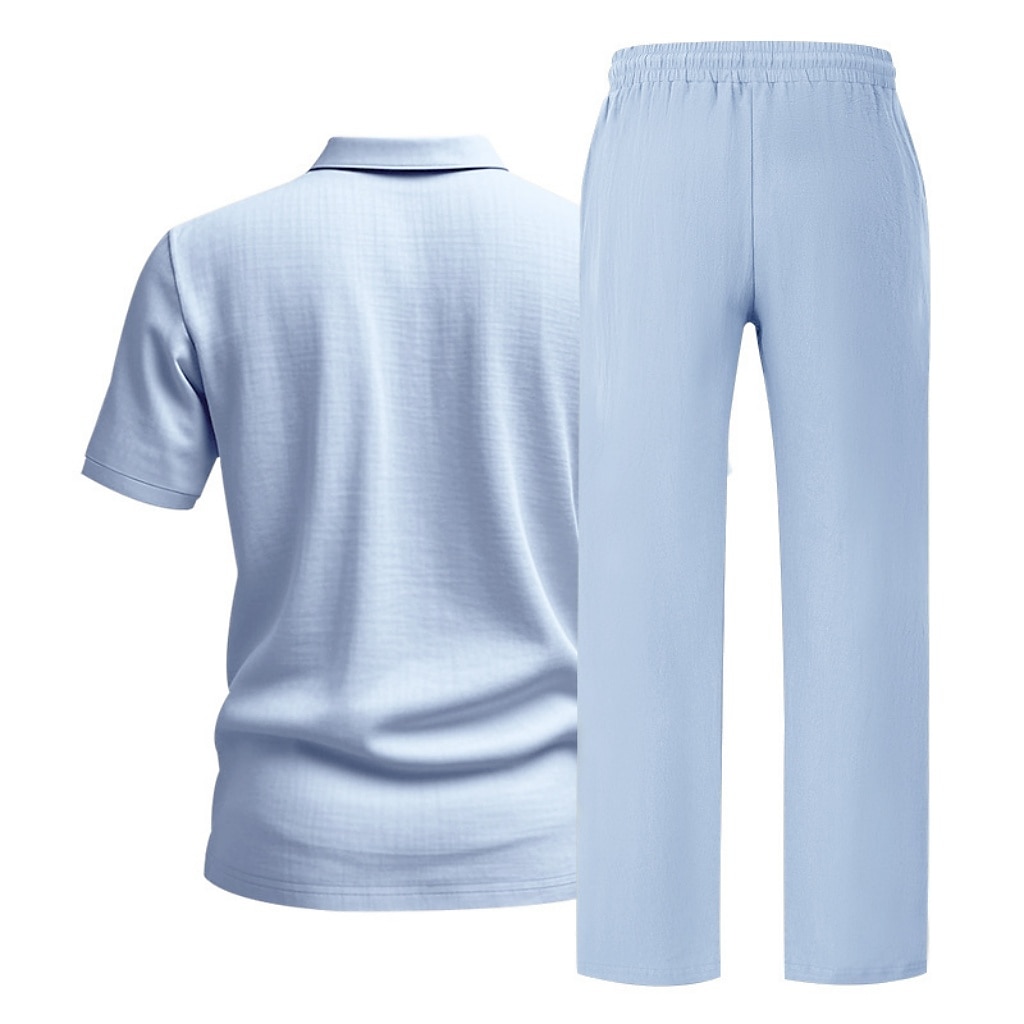 2-Piece Men's Linen Shirt  Popover Shirt And Linen Pants Trousers Casual Pants Set Plain Daily Outdoor Beach Turndown Short Sleeve Summer Spring Fashion Casual Comfortable Clothing Apparel